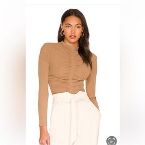 Astr Tan Ruched Long Sleeve Bodysuit Size XS